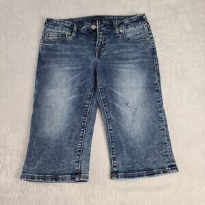 True Religion Riley knee length distressed women's shorts jeans blue Size 28 Y2K